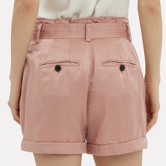 NEW A.L.C Women Merrick Rose Silk Blend Tie Bow Fold Over Cuffed Paper Bag Short - Picture 6 of 7